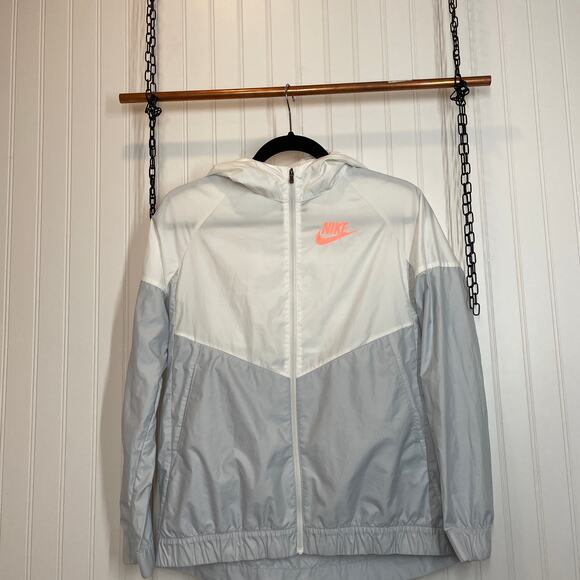 Nike Women’s White & Gray Windrunner Hooded Jacket Size XL - Picture 1 of 6